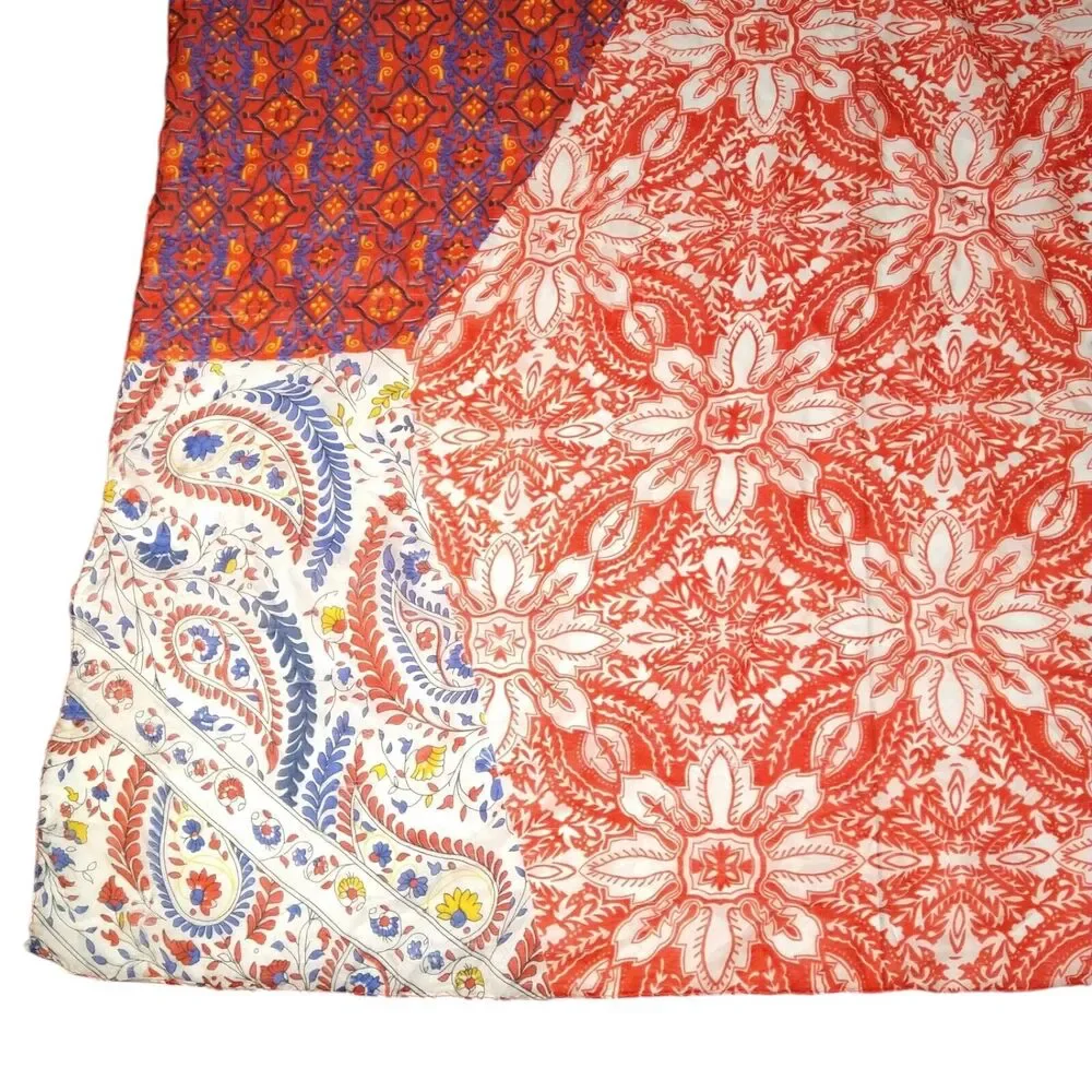 Vtg Paisley Floral Patchwork Rectangle Scarf Boho Hippie Multicolor Silk Satin
